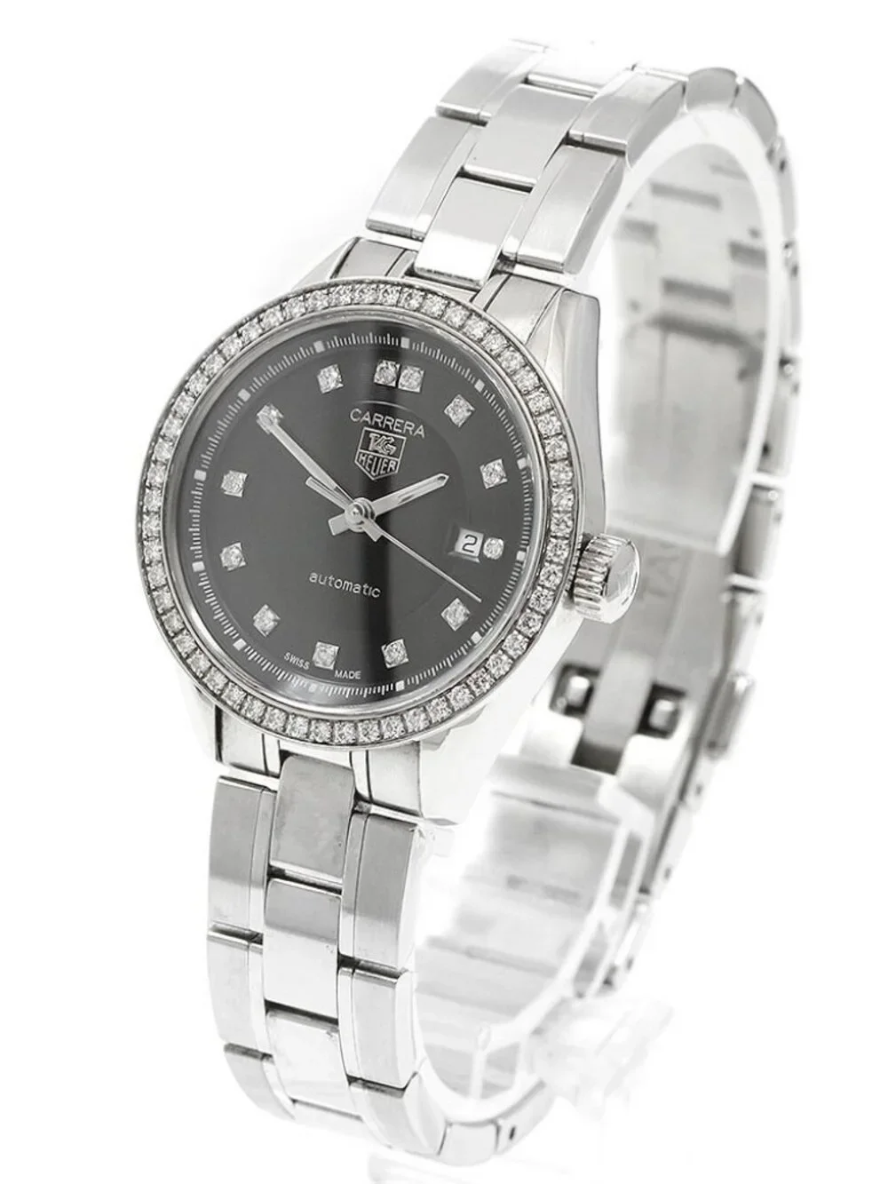 TAG HEUER Carrera WV2412 diamond bezel date black Dial Automatic Ladies_973212